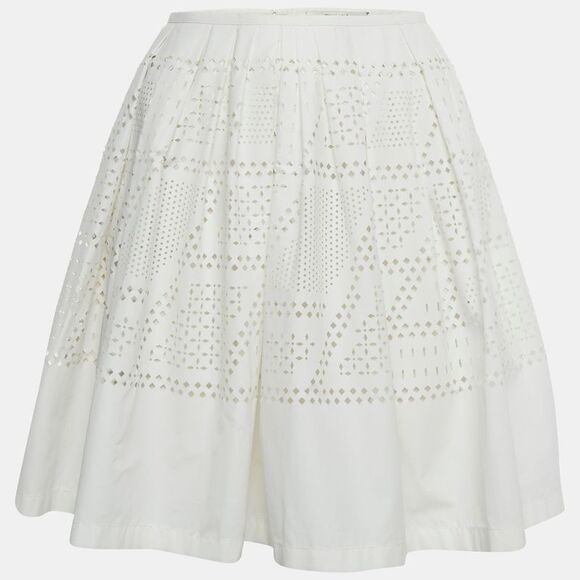 Fendi White Cut-Out Pleated Mini Skirt M